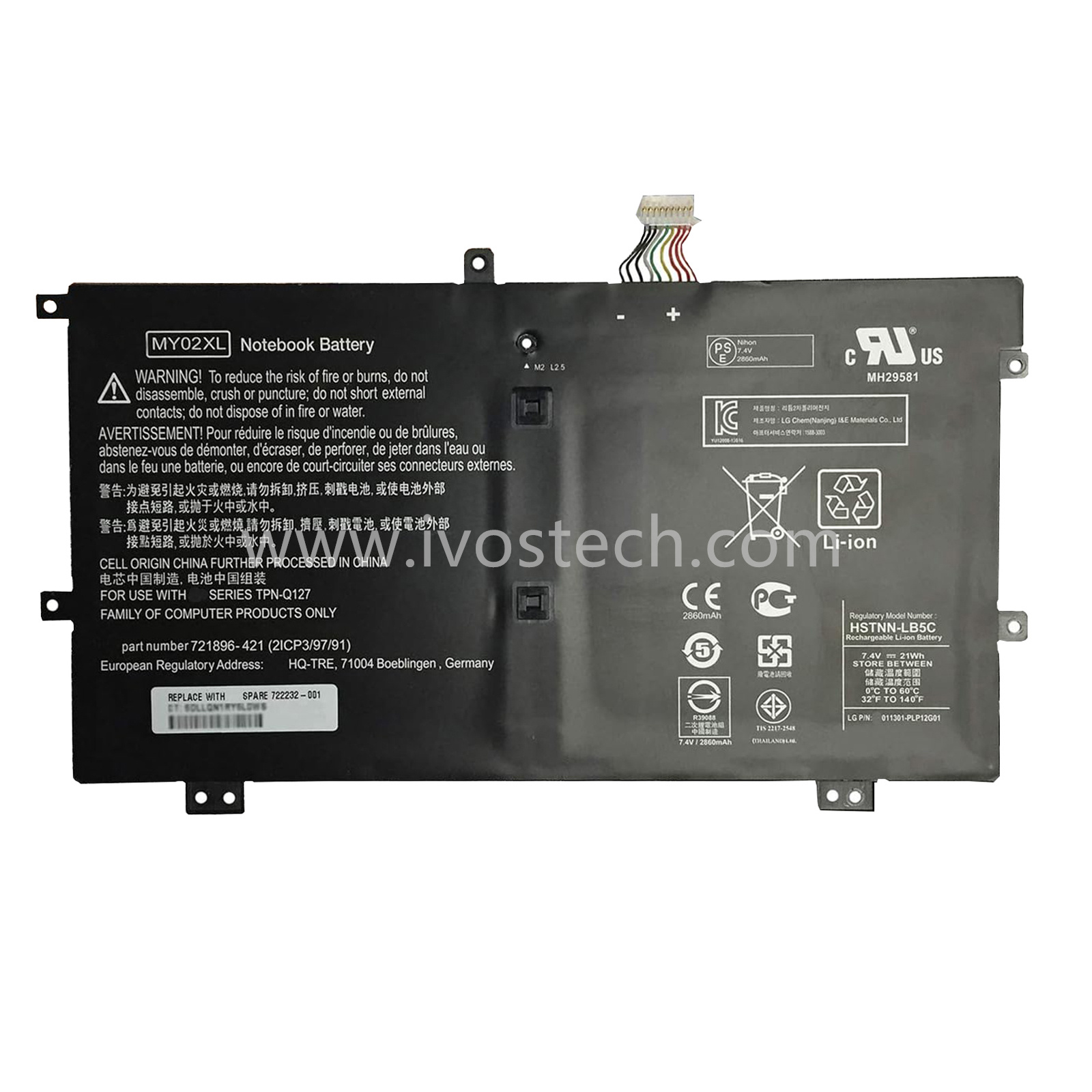 MY02XL 21Wh 7.4V Replacement Laptop Battery for HP SlateBook X2 10-H010NR 10-H000SA Series