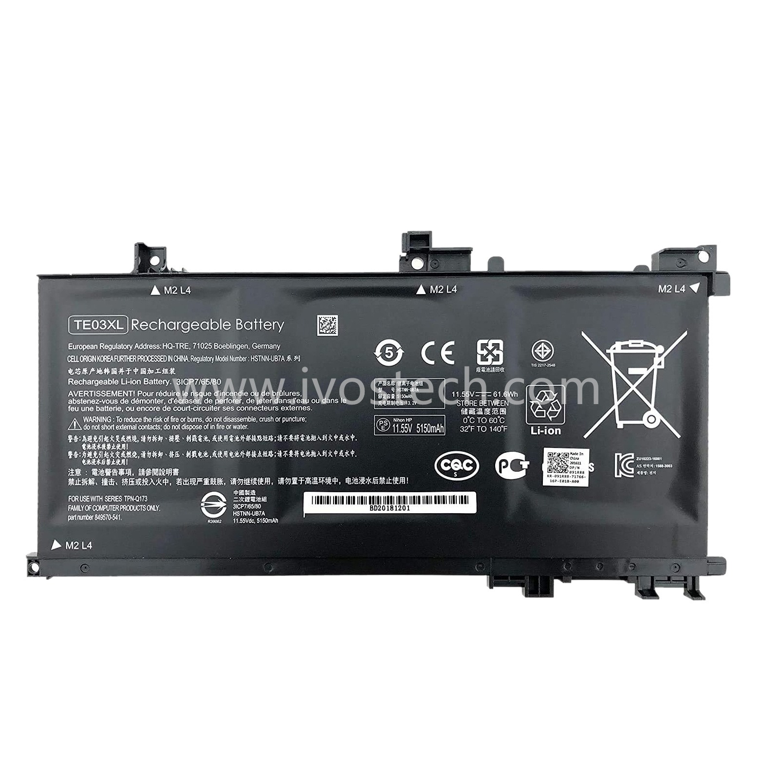TE03XL 61.6Wh 11.55V Replacement Laptop Battery for HP Omen 15-AX Pavilion 15-BC Series